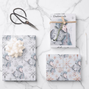 Beer en meisje op maat gesneden feestjes inpakpapier vel