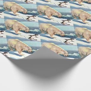 beer en pinguïn uit de jaren veertig cadeaupapier