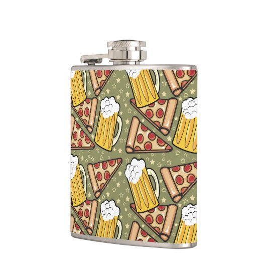 Beer en Pizza Grafisch Patroon Heupfles (Links)