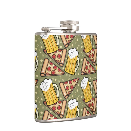Beer en Pizza Grafisch Patroon Heupfles (Rechts)