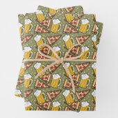 Beer en Pizza Grafisch Patroon Inpakpapier Vel (In situ)