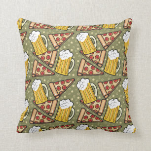 Beer en Pizza Grafisch Patroon Kussen