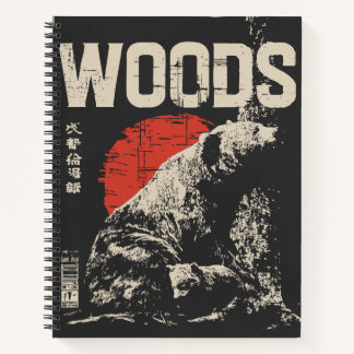 Beer en welp in het bos | Zwart Rood Wit Notitieboek