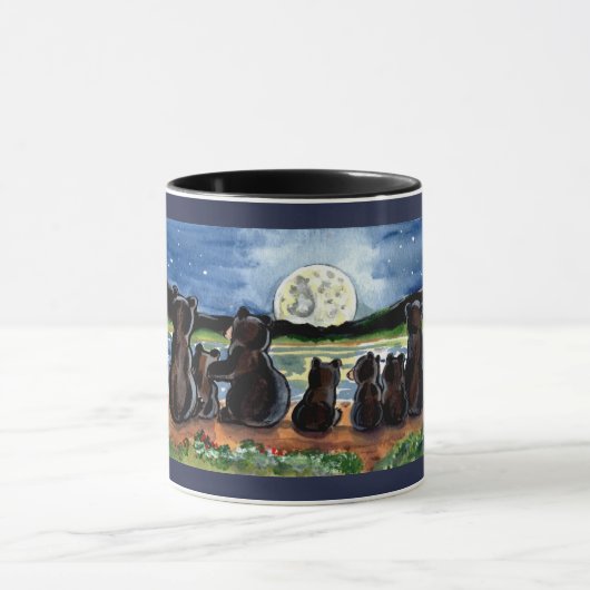 Beer Familie en Moon Night Time Designer Blauwe Mo Mok (Midden)