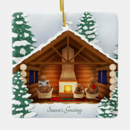 Beer Familie Thuis Gezellige Log Cabin Gepersonali Keramisch Ornament