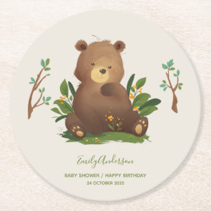 Beer ・ Forest Animal Rustic Illustratie bos Ronde Kartonnen Onderzetter