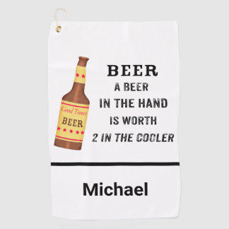 Beer Funny Gezegde Beer in hand name personalisere Golfhanddoek