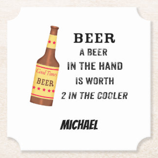 Beer Funny Gezegde Beer in hand Name Persoonlijk Kartonnen Onderzetters
