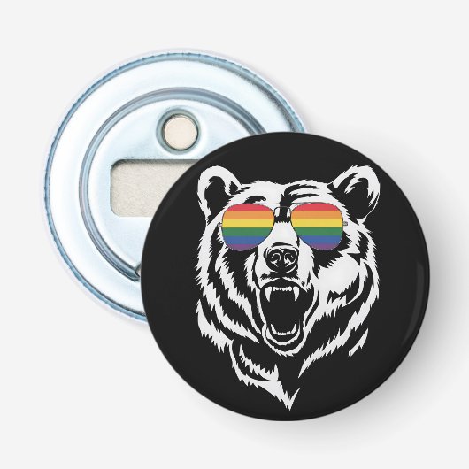 Beer Gay LGBTQ Rainbow Zonnebril Pride Flag Button Flesopener (Voorkant)
