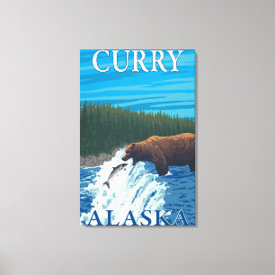 Beer Gevist in de rivier de Curry, Alaska Canvas Afdruk