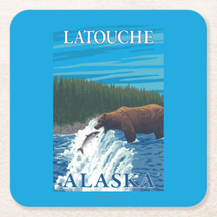 Beer Gevist in de rivier de Latouche, Alaska Vierkante Kartonnen Onderzetter
