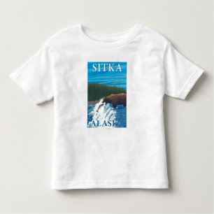 Beer Gevist in de rivier de Sitka, Alaska Kinder Shirts
