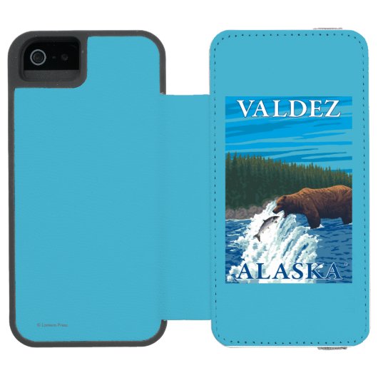 Beer Gevist in de rivier de Valdez, Alaska Incipio iPhone Portemonnee Hoesje (Agenda Open)