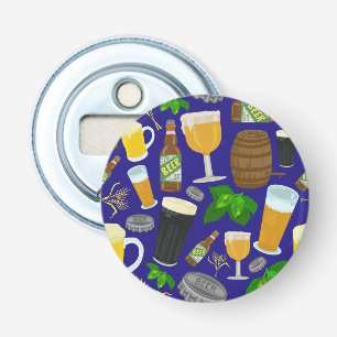 Beer Glass Bottle Hops en Barley Pattern 2 Button Flesopener