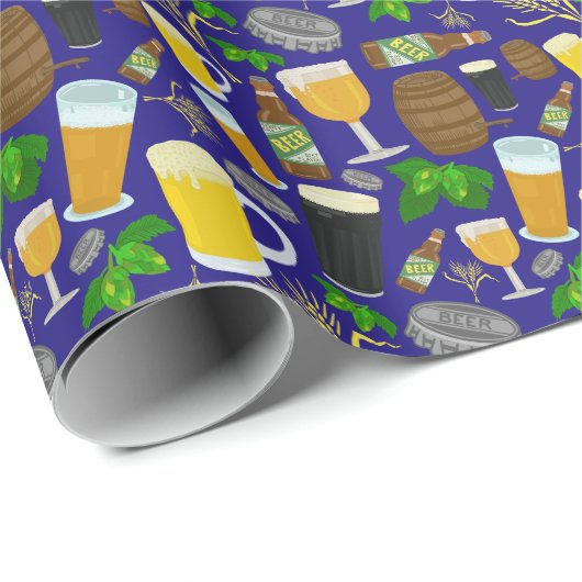 Beer Glass Bottle Hops en Barley Pattern 2 Cadeaupapier (Rol Hoek)
