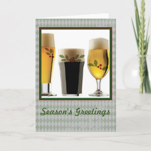 Beer Glasses & Holly Seasons Greetings Feestdagen Kaart