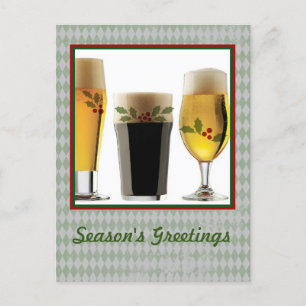 Beer Glasses & Holly Seasons Greetings Feestdagenkaart