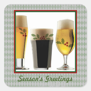 Beer Glasses & Holly Seasons Greetings Vierkante Sticker