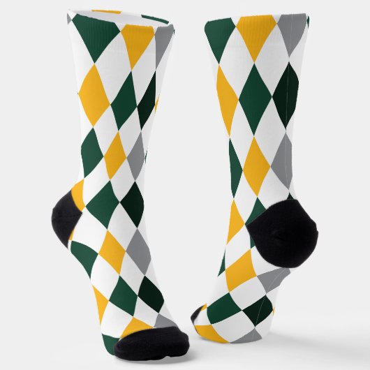 Beer Green en Gold Argyle Pattern Socks Sokken (Gebogen)