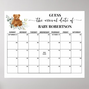 Beer Greenery Baby Shower Raad de Bevalling Datum  Poster