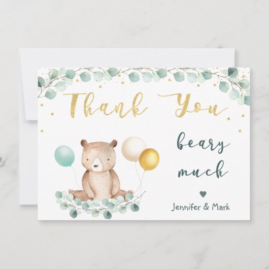 Beer Greenery Gold Baby shower Hartelijk dank Bedankkaart (Voorkant)