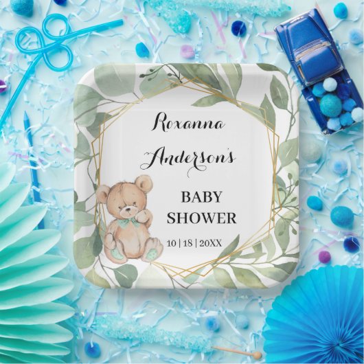 Beer Greenery Gold Baby shower Papieren Bordje (Feest)