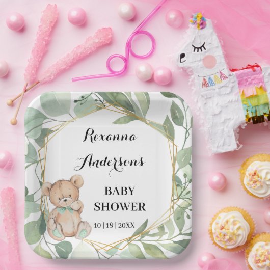 Beer Greenery Gold Baby shower Papieren Bordje (Feest)