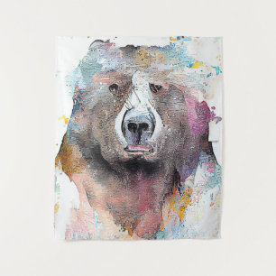 Beer Grizzly Wilde Dier Natuur Waterverf Art Wandkleed