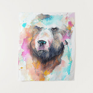 Beer Grizzly Wilde Dier Natuur Waterverf Art Wandkleed