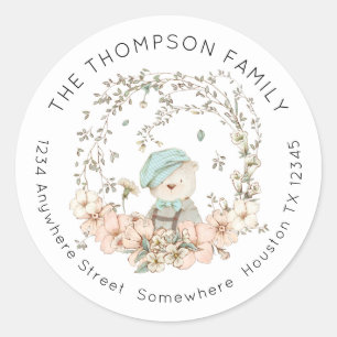 Beer Groen Bloemen Retourneren Naam Adres Ronde Sticker