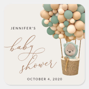 Beer, groene ballonnen, heteluchtballon, Baby show Vierkante Sticker