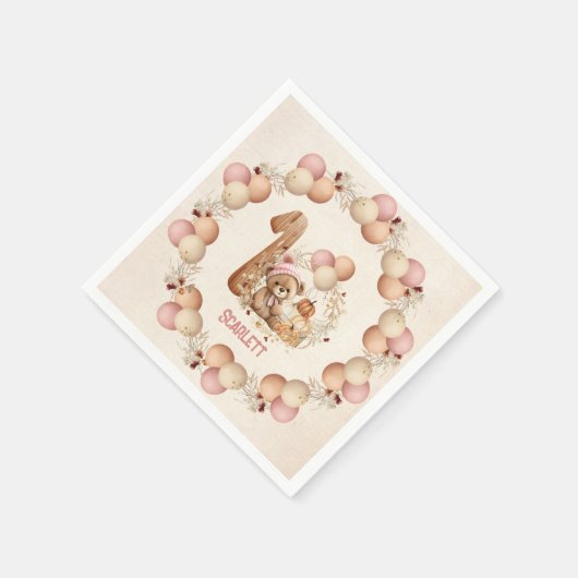 Beer Herfst Beary 1e Verjaardag Meisje Papieren se Servet (Hoek)