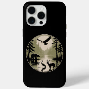 Beer Herten Arend Maan Bos Silhouet iPhone 15 Pro Max Hoesje