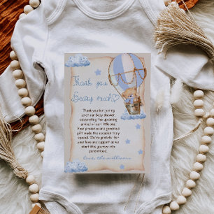 Beer Hete Luchtballon Baby shower Blauw Beige Bedankkaart