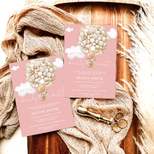 Beer Hete Luchtballon Roze Meisje Baby shower Kaart