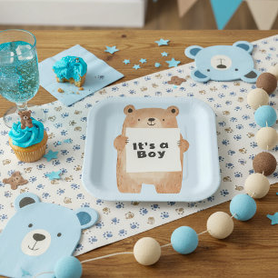 Beer houder teken schattig blauw baby shower papieren bordje
