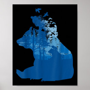 Beer in de natuur bos silhouet vogels milieu poster