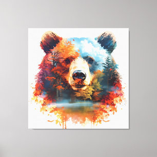 Beer in een herfstbos canvas afdruk
