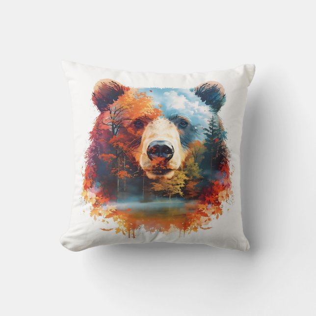 Beer in een herfstbos kussen (Voorkant)