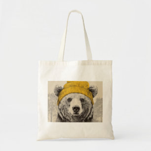 Beer in gele muts Rustige bosdier  Tote Bag