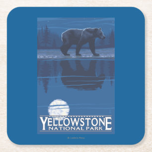 Beer in het Nationaal Park Moonlight - Yellowstone Vierkante Kartonnen Onderzetter