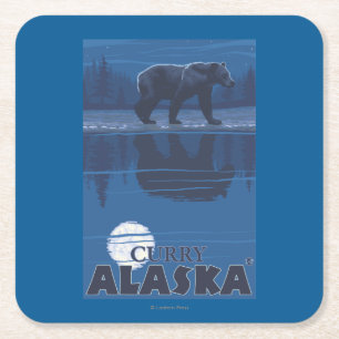 Beer in Moonlight - Curry, Alaska Vierkante Kartonnen Onderzetter