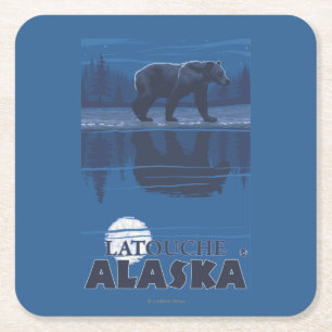 Beer in Moonlight - Latouche, Alaska Vierkante Kartonnen Onderzetter