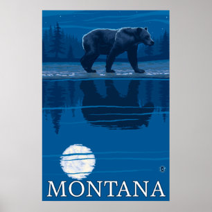 Beer in Moonlight - Montana Poster