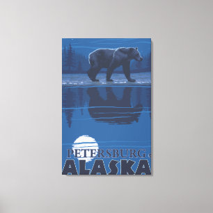 Beer in Moonlight - Petersburg, Alaska Canvas Afdruk