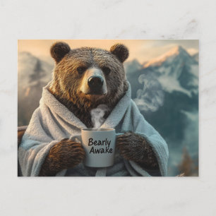 Beer in Robe Holding Coffee Mok Briefkaart