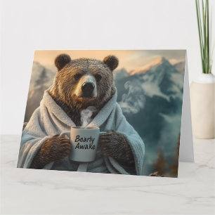 Beer in Robe Holding Coffee Mok Kaart