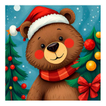 Beer in Santa Hat tussen de kerstbomen