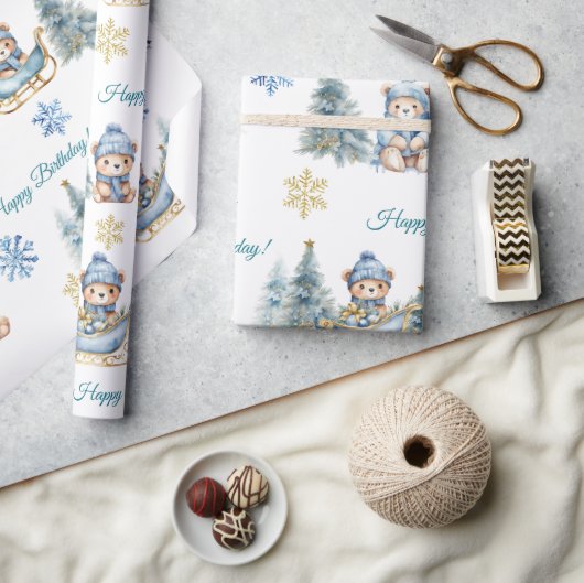 Beer Kerst Eerste Verjaardag Winter Cadeaupapier (Crafts)
