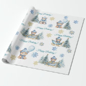 Beer Kerst Eerste Verjaardag Winter Cadeaupapier (Uitgerold)